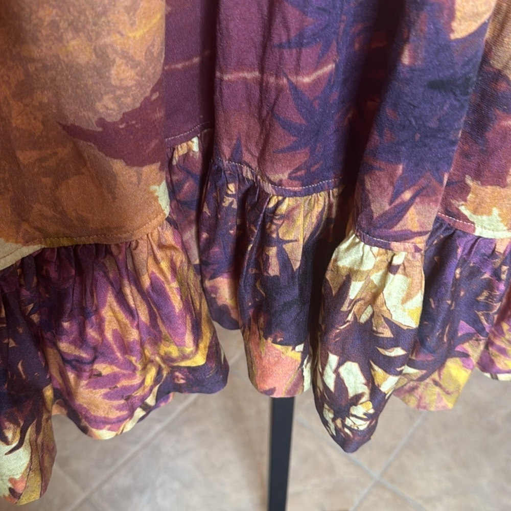 Peruvian Connection Palm Print Jersey Dress Medium Boho Wrap Style Orange Purple - Picture 6 of 9